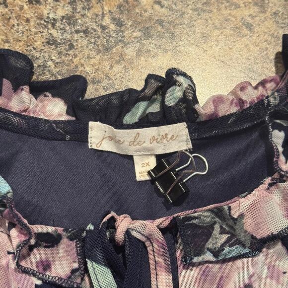 Joie De Vivre Dress Feminine Boho Cottage Romantic Garden Floral Maxi Blue 2X - Picture 2 of 5